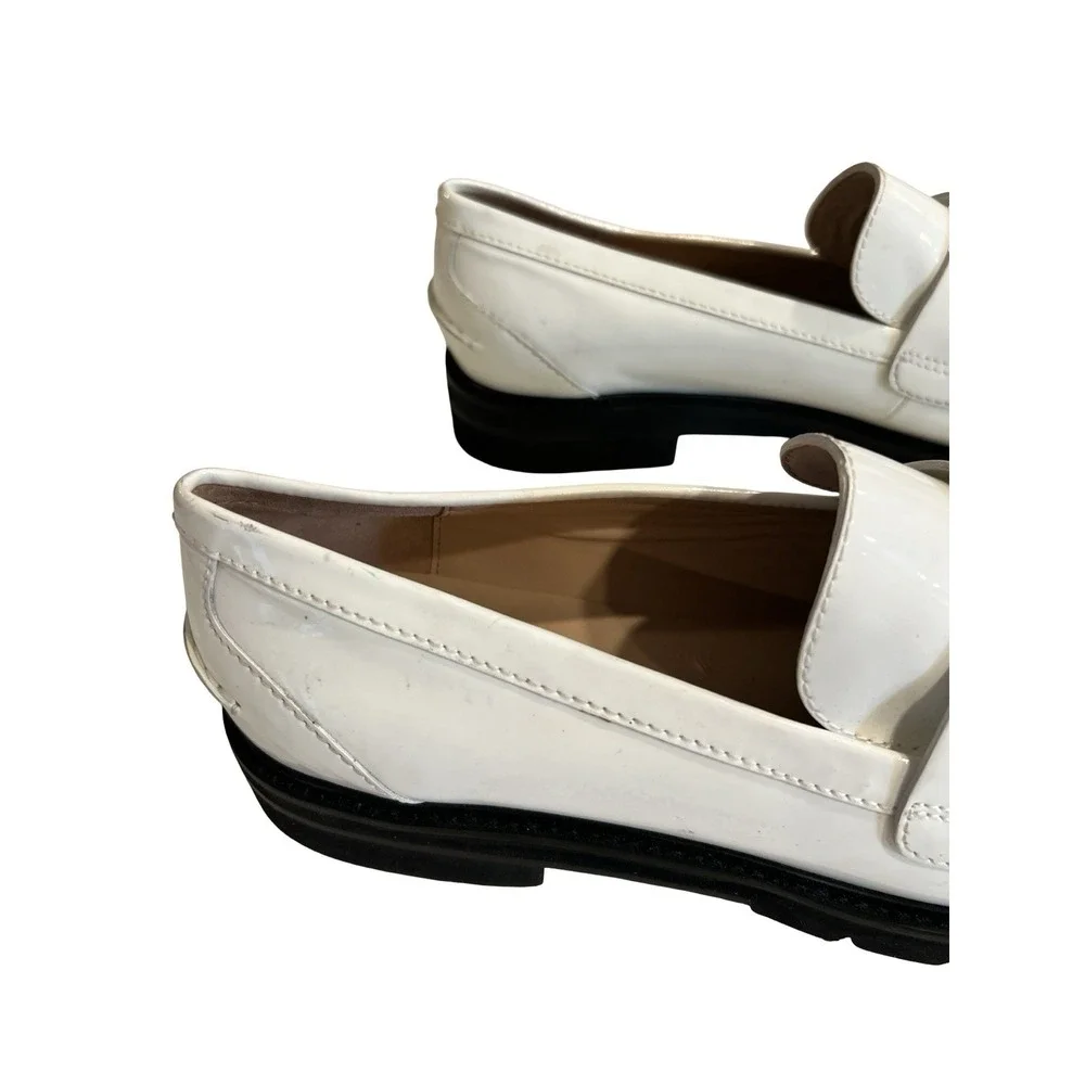 Stuart Weitzman Mila Lift White Loafers Sz 11.5 New Black Sole Platform - Picture 6 of 10
